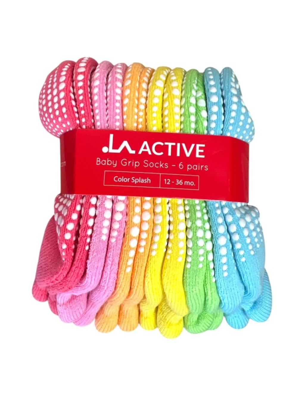 LA Active Athletic Baby Toddler Crew Grip Socks 6 Pack Pastel Color Splash